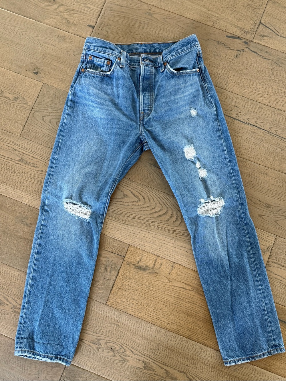 Levi's Light Blue Distressed Straight Jeans
